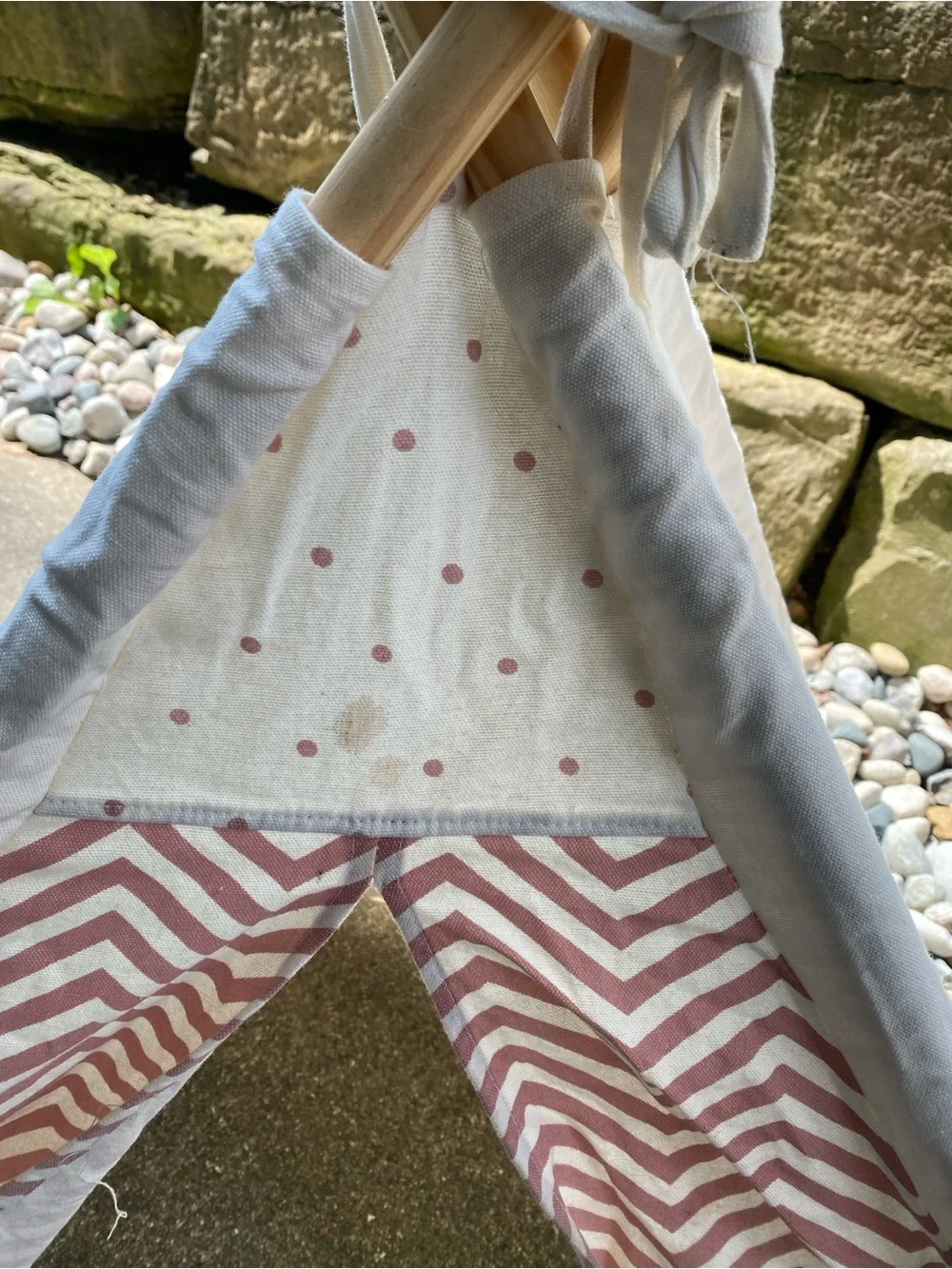 Cotton canvas pet fort teepee tent pink and cream